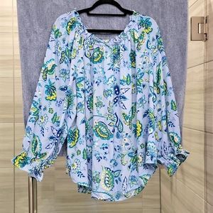 NWT - Talbots Woman's 3x Blue Green Yellow Blouse
